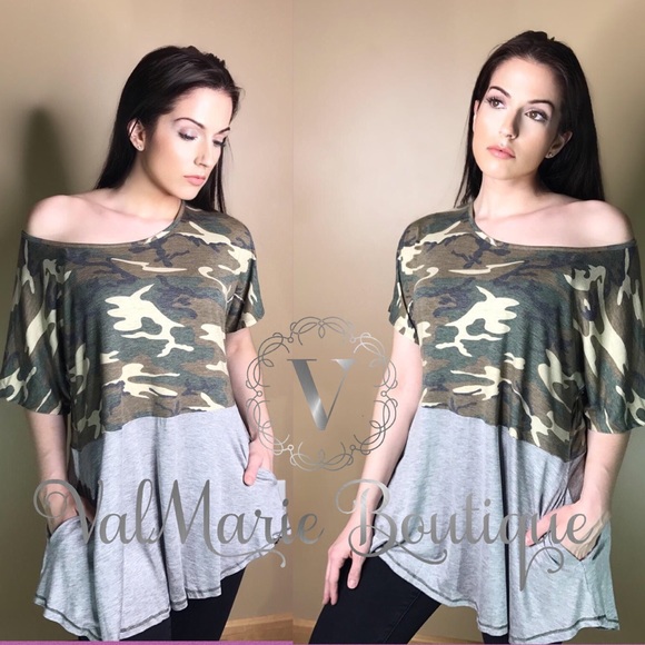 ValMarie Tops - LAST 1- Color Block Camo Top